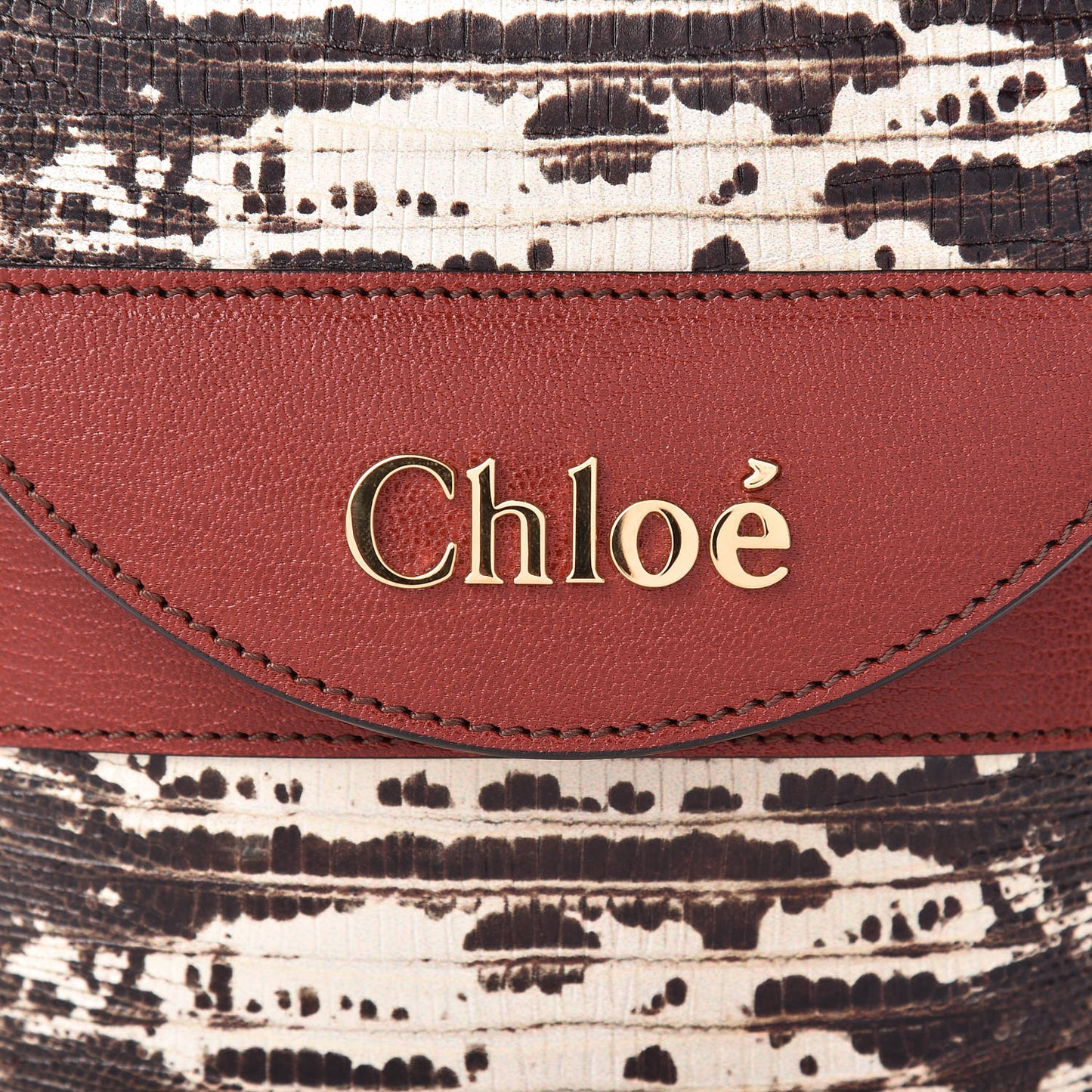 Calfskin Lizard Embossed Small Aby Lock Sepia Brown