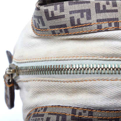 Fendi Canvas Zucca Zucchino Spalmati Mixed Media Boston White Mogano Panna 10 of 14