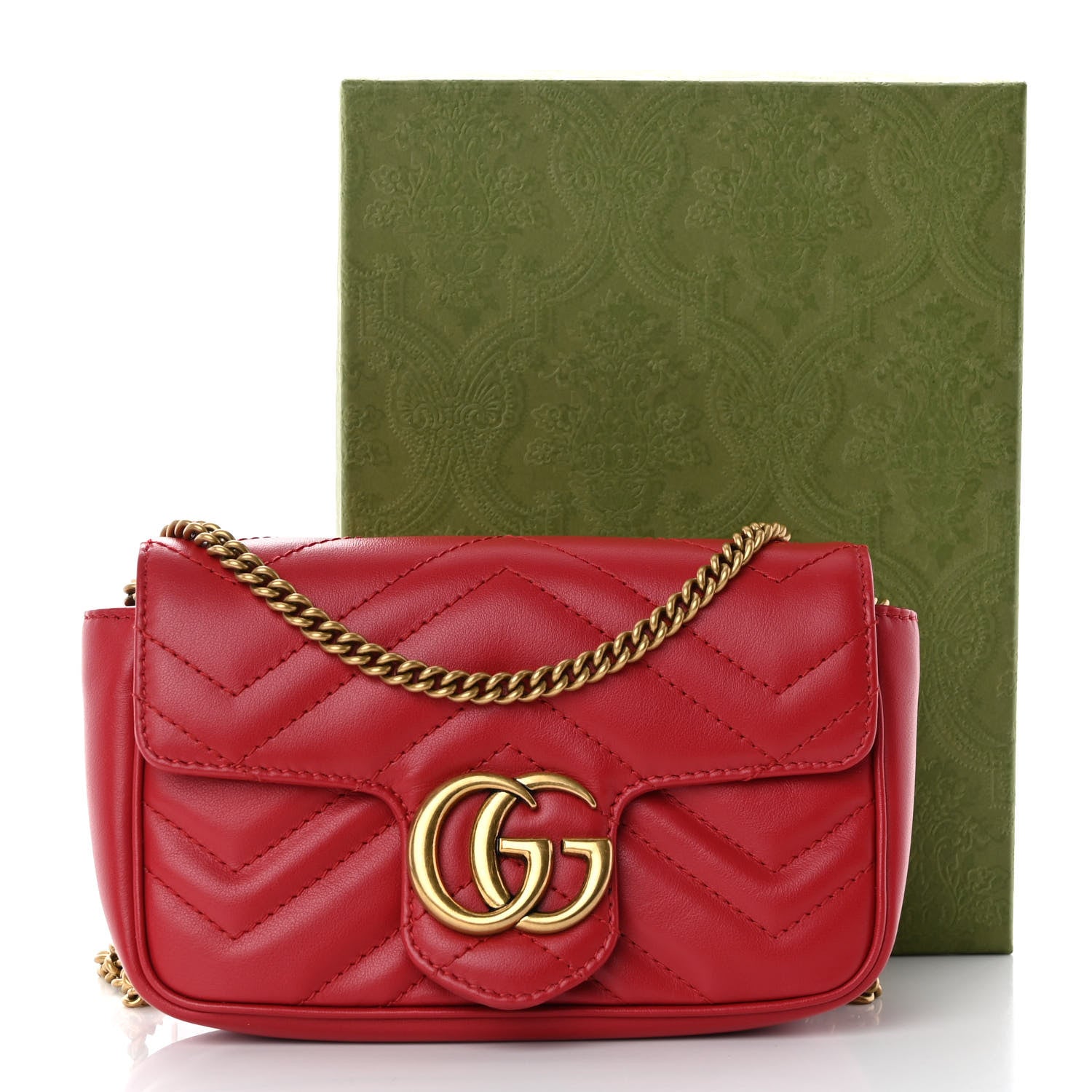 Gucci Calfskin Matelasse Super Mini GG Marmont Shoulder Bag Hibiscus Red 11 of 11