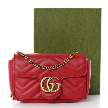 Gucci Calfskin Matelasse Super Mini GG Marmont Shoulder Bag Hibiscus Red 11 of 11
