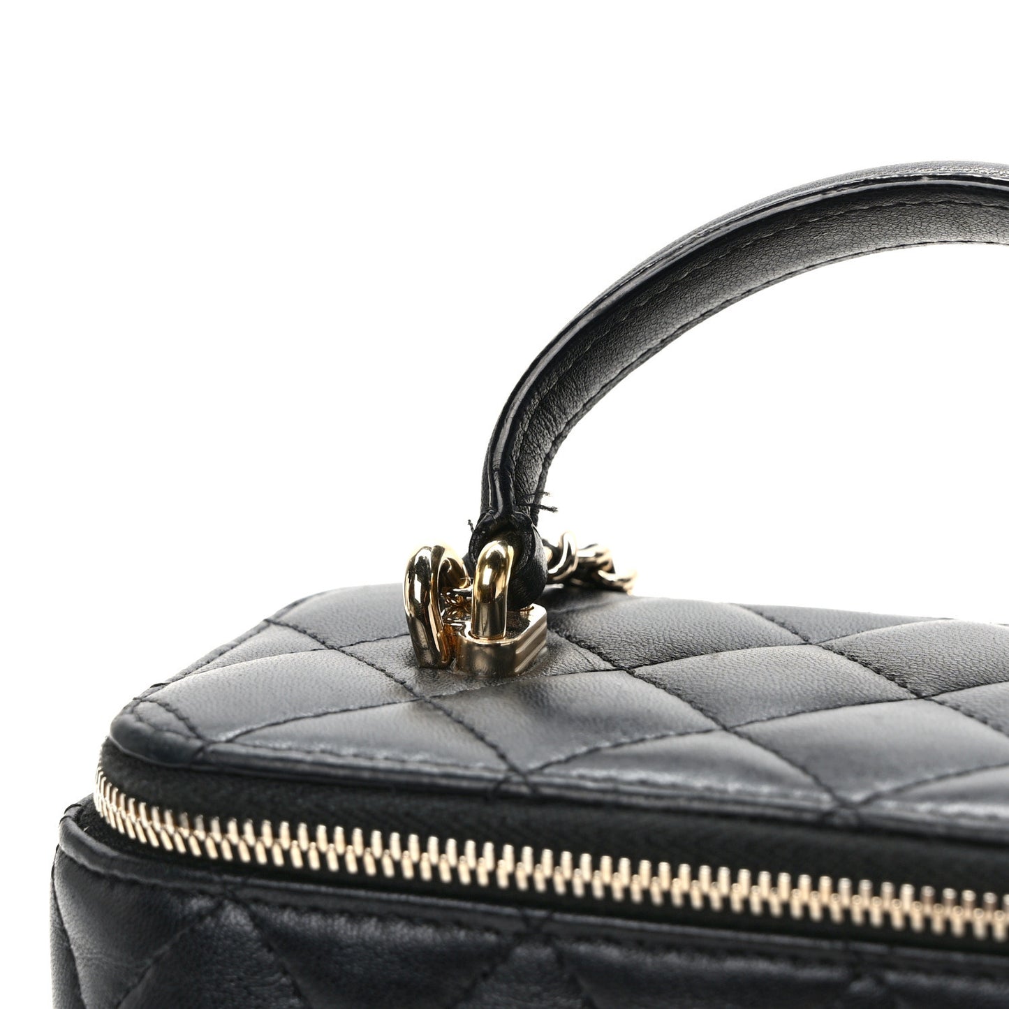 Lambskin Quilted Small Top Handle Vanity Case With Chain Black