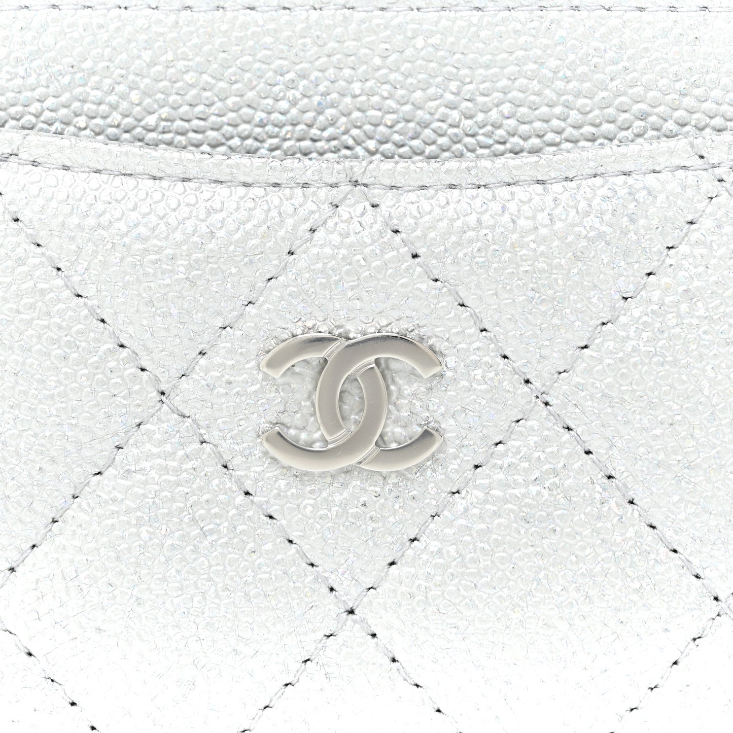 Glittered Metallic Caviar Quilted Card Holder Silver