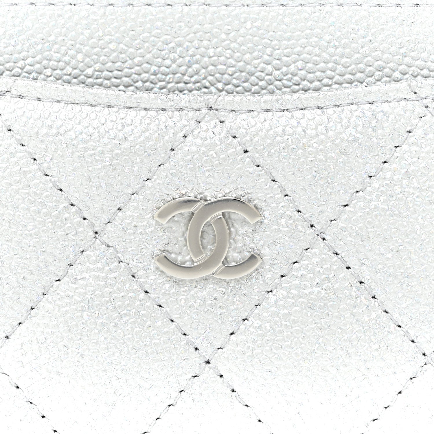 Chanel Glittered Metallic Caviar Quilted Card Holder Silver 9 of 12