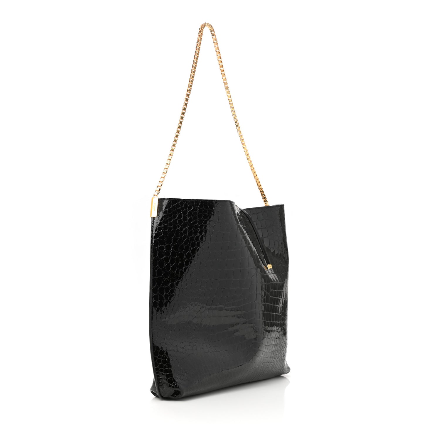 Calfskin Crocodile Embossed Medium Suzanne Hobo Black