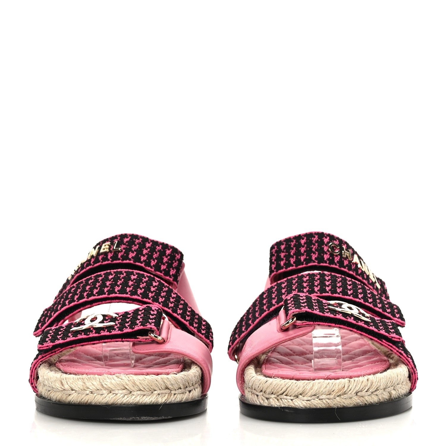 Chanel Stretch Fabric Lambskin CC Flat Sandals 36 Pink Black 3 of 8