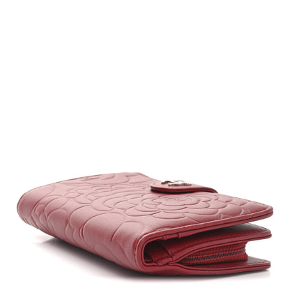 Chanel Lambskin Camellia Embossed Zipped Pocket Wallet Red 4 of 8