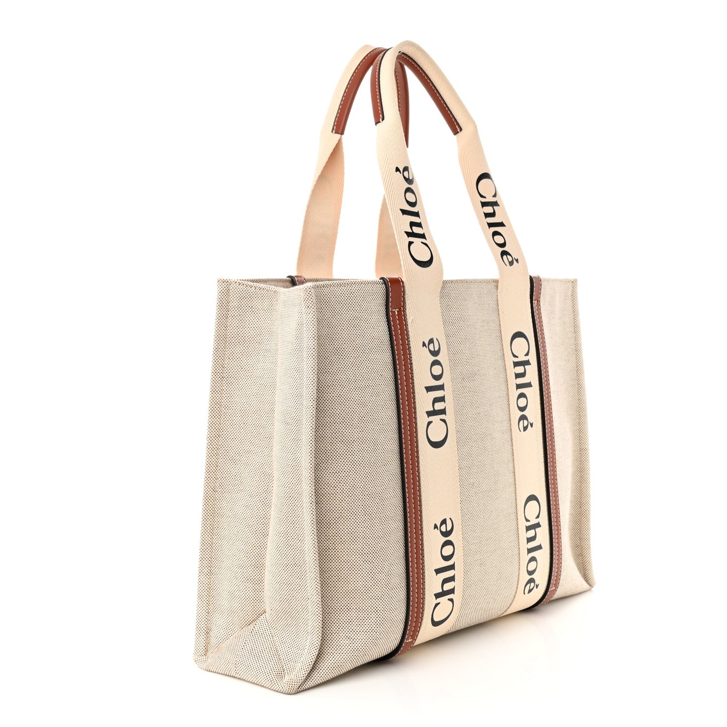 Cotton Calfskin Large Woody Ribbon Tote White Brown