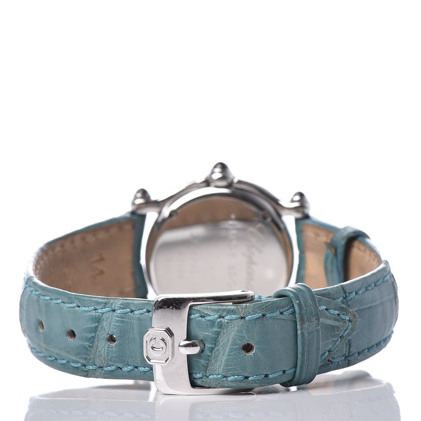 Stainless Steel Alligator Diamond Blue Sapphire Blue Mother of Pearl 26mm Happy Sport Star Quartz Watch