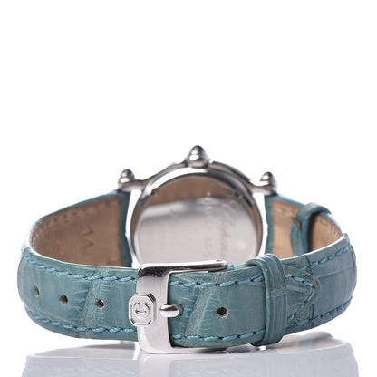 Chopard Stainless Steel Alligator Diamond Blue Sapphire Blue Mother of Pearl 26mm Happy Sport Star Quartz Watch 4 of 9