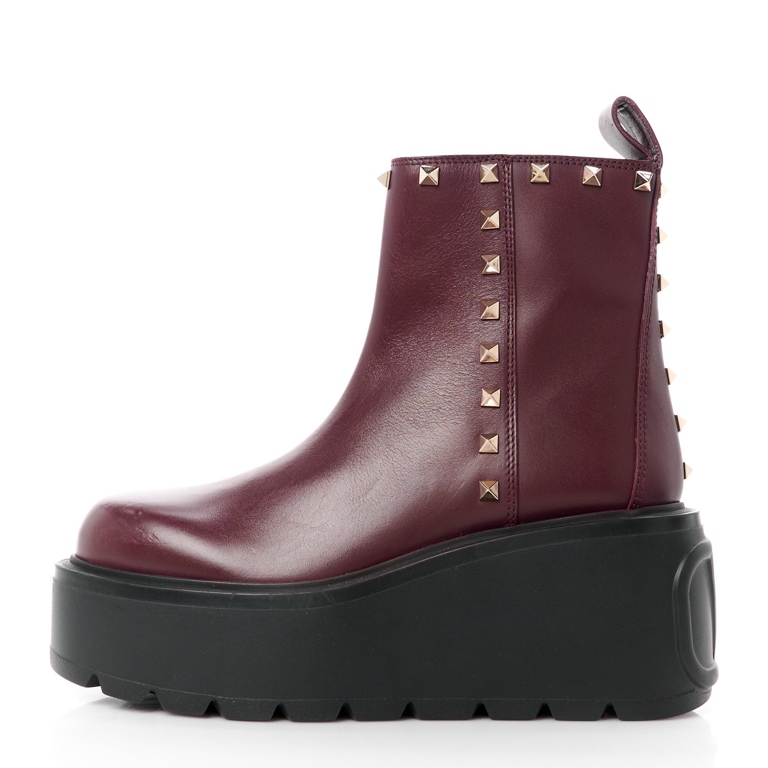 Valentino Garavani Calfskin Rockstud VLOGO Uniqueform Chelsea 55/85mm Flatform Ankle Boots 37 Rubin Black 1 of 10