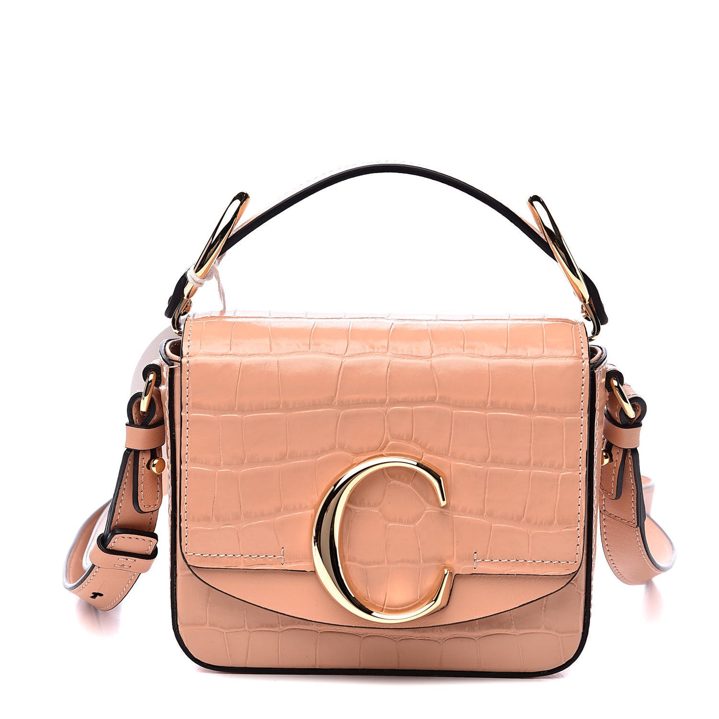 Calfskin Crocodile Embossed Mini C Double Carry Milky Orange