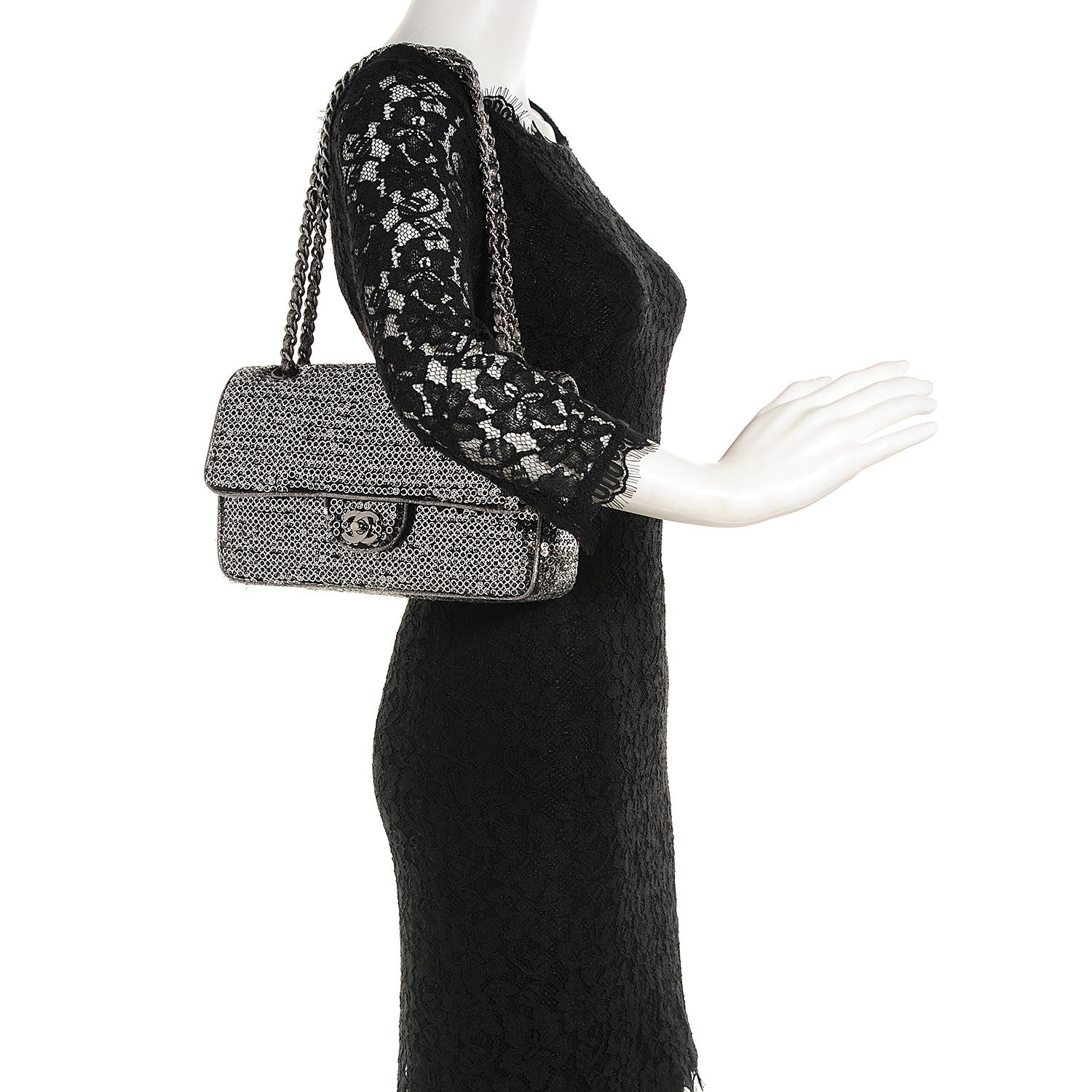 Chanel Sequin Medium Single Flap Dark Silver 2 of 8
