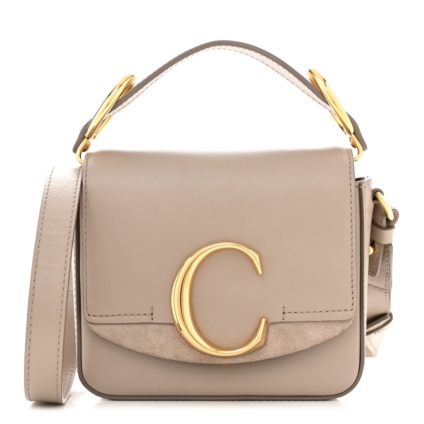 Shiny Calfskin Suede Mini C Double Carry Motty Grey