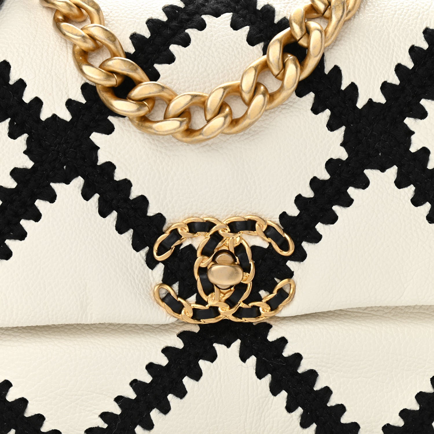 Chanel Calfskin Crochet Medium Chanel 19 Flap White Black 8 of 11