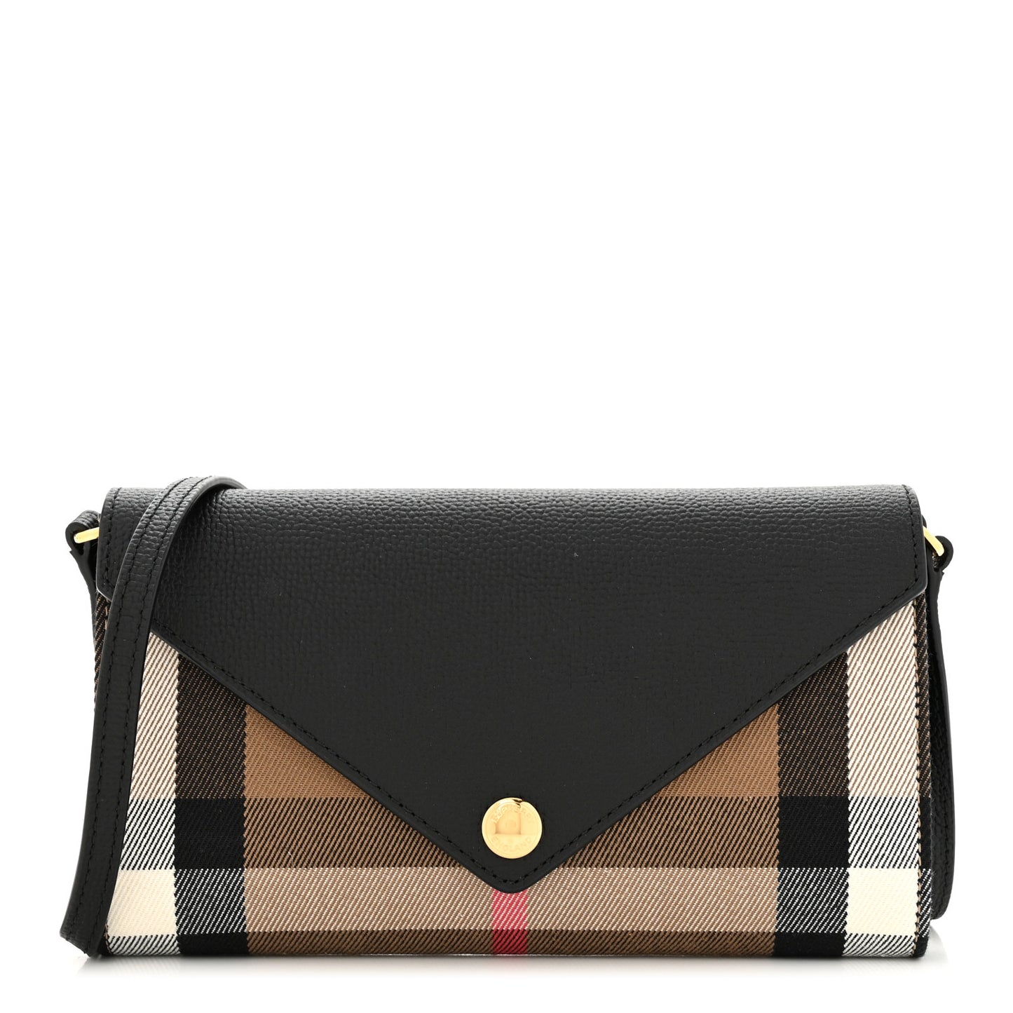 Calfskin House Check Hannah Wallet with Detachable Strap Black