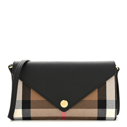 Burberry Calfskin House Check Hannah Wallet with Detachable Strap Black 1 of 11
