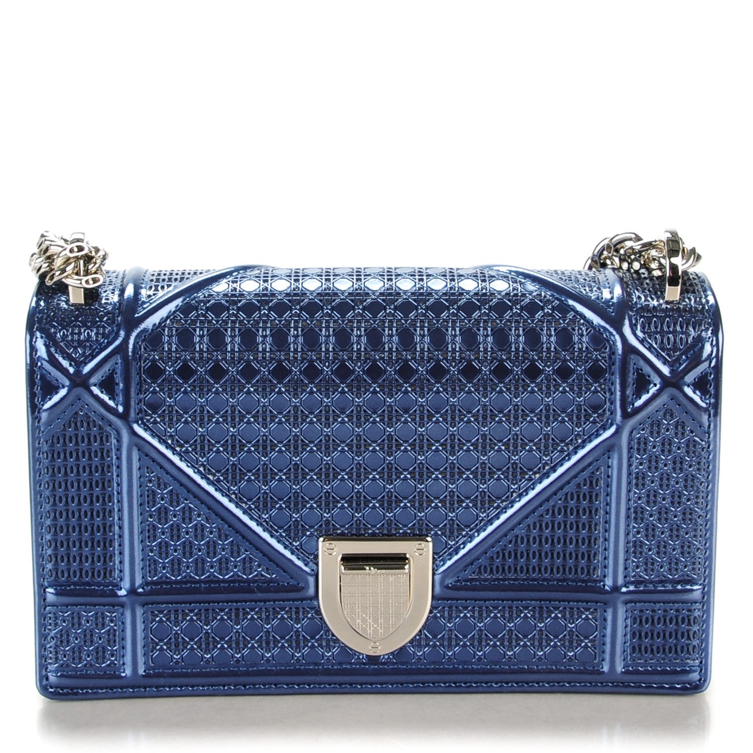 Christian Dior Metallic Patent Micro-Cannage Baby Diorama Flap Bag Bleu 1 of 8