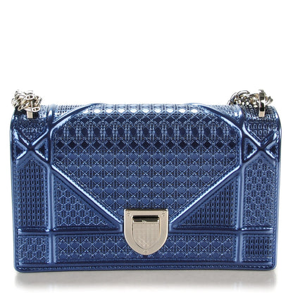 Christian Dior Metallic Patent Micro-Cannage Baby Diorama Flap Bag Bleu 1 of 8