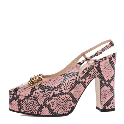 Gucci Calfskin Python Print Horsebit Platform 35/120mm Slingback Pumps 40 Wild Rose 1 of 9