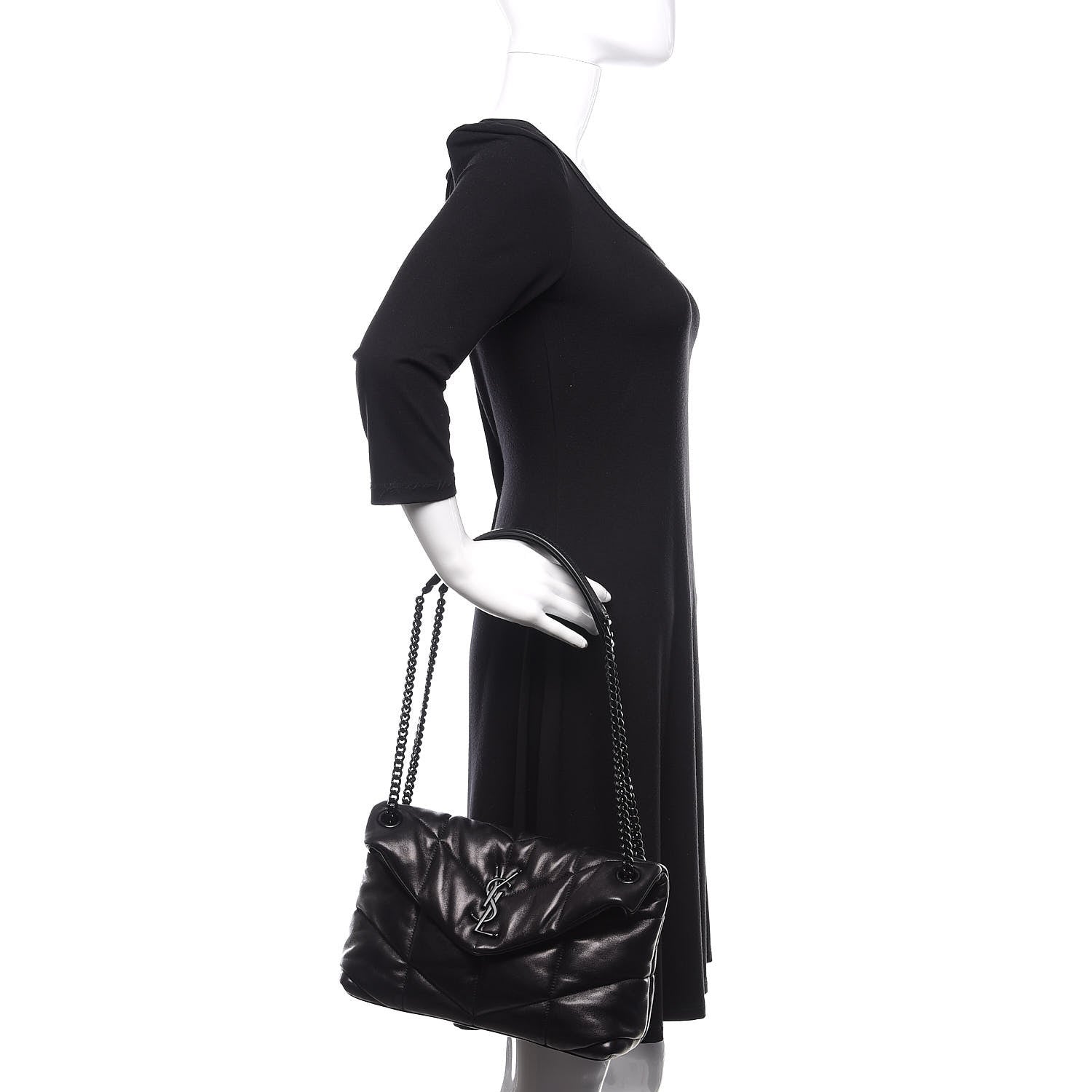 Saint Laurent Lambskin Quilted Small Loulou Puffer Monogram Chain Satchel Black 2 of 12