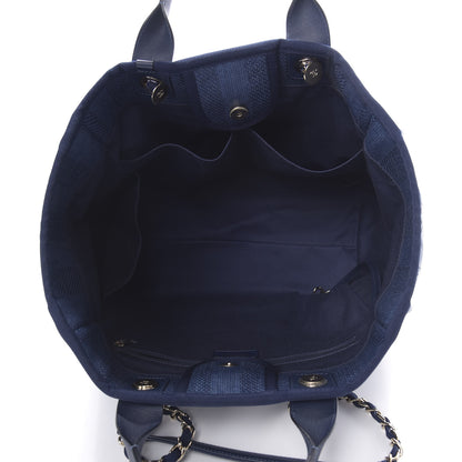 Chanel Mixed Fibers Striped Medium Deauville Tote Navy Blue 5 of 13