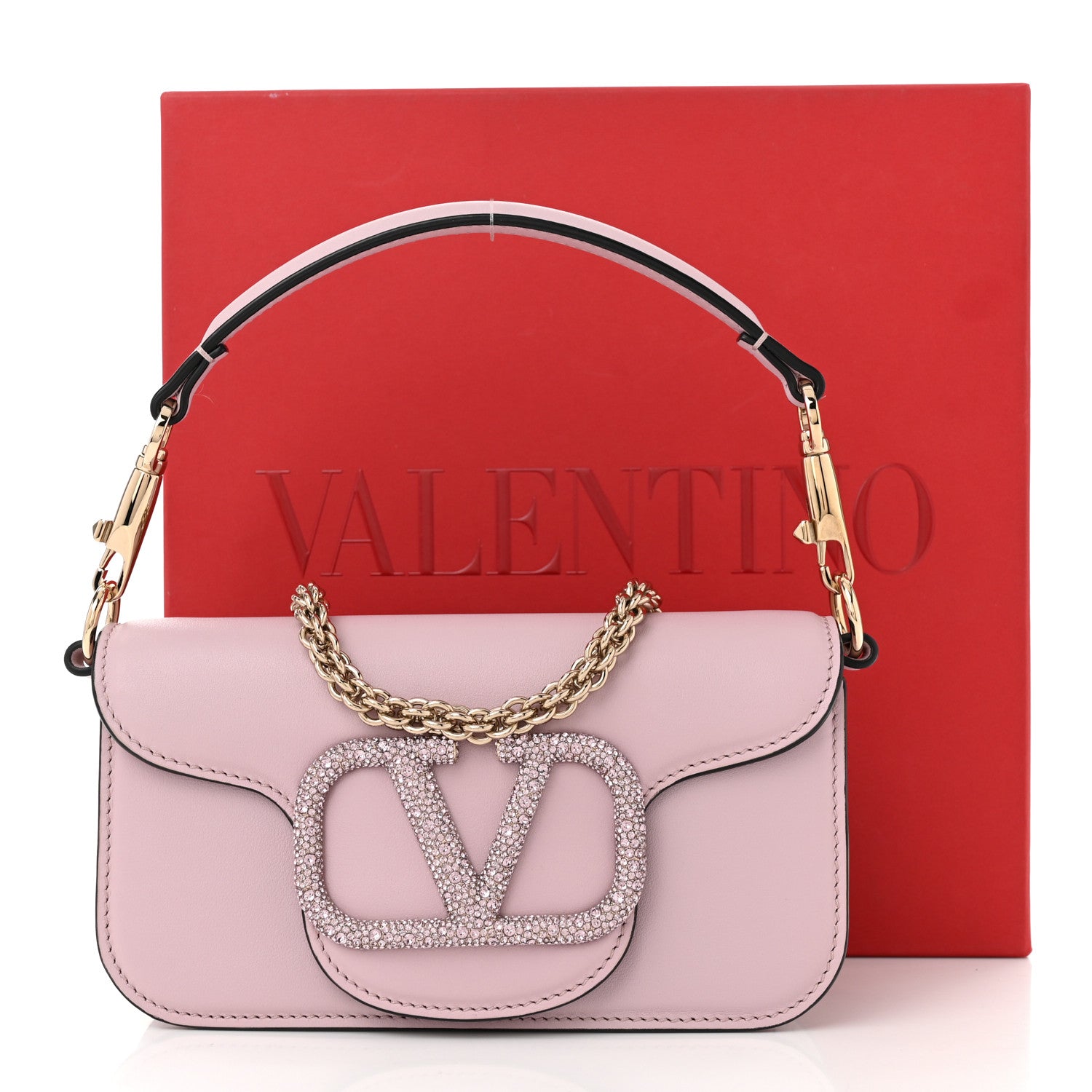 Valentino Garavani Calfskin Crystal Vlogo Small Loco Shoulder Bag Water Lilies 11 of 11