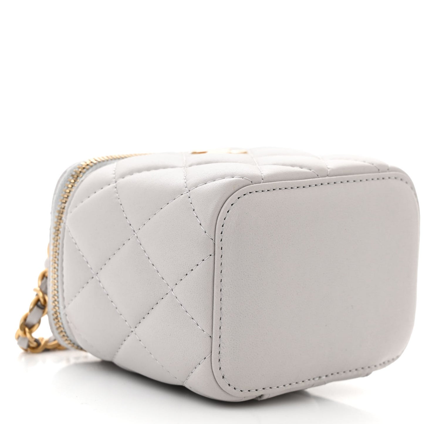 Lambskin Quilted Top Handle Mini Vanity Case With Chain Grey