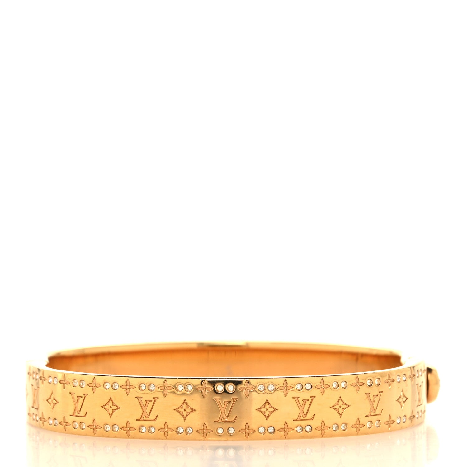 Louis Vuitton Brass Crystal Monogram Nanogram Strass Cuff S Gold 3 of 6