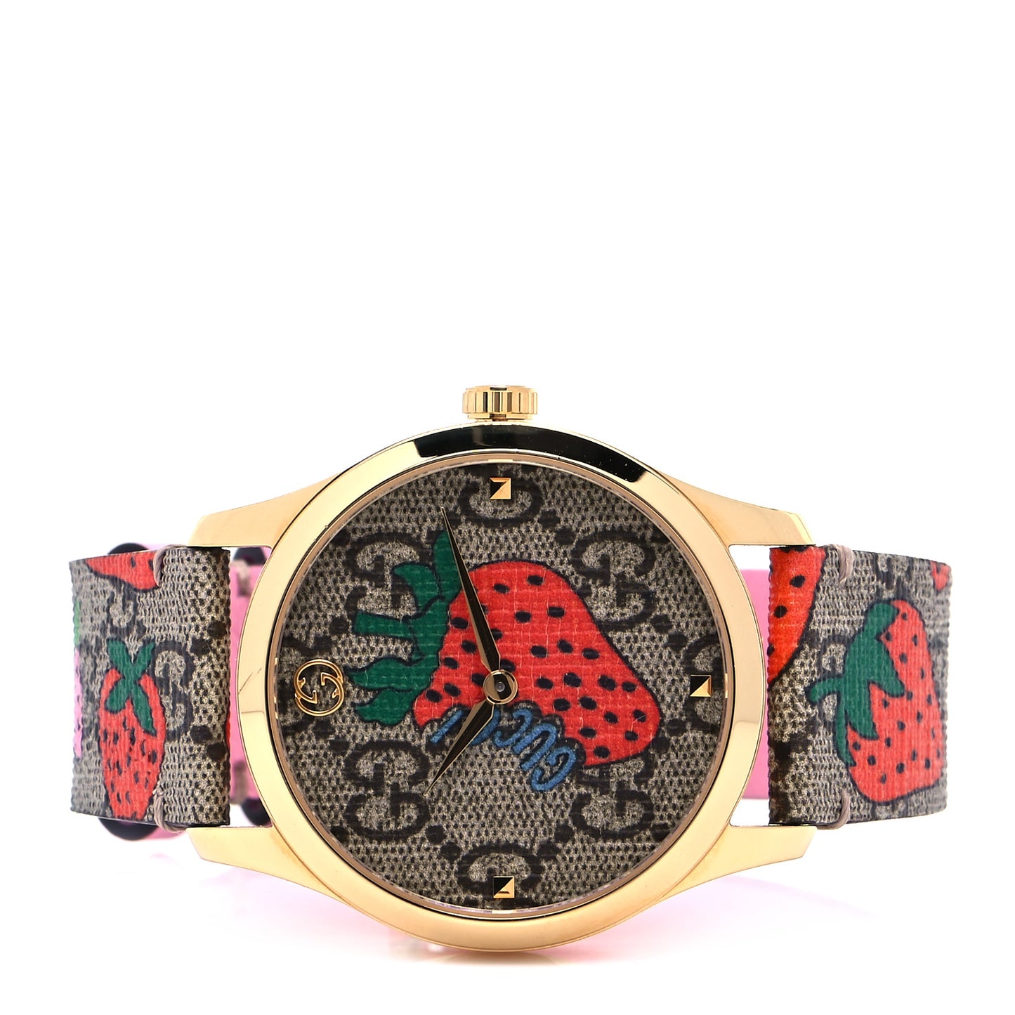 Stainless Steel Canvas 38mm G-Timeless GG Supreme Strawberry Quartz Watch Brown