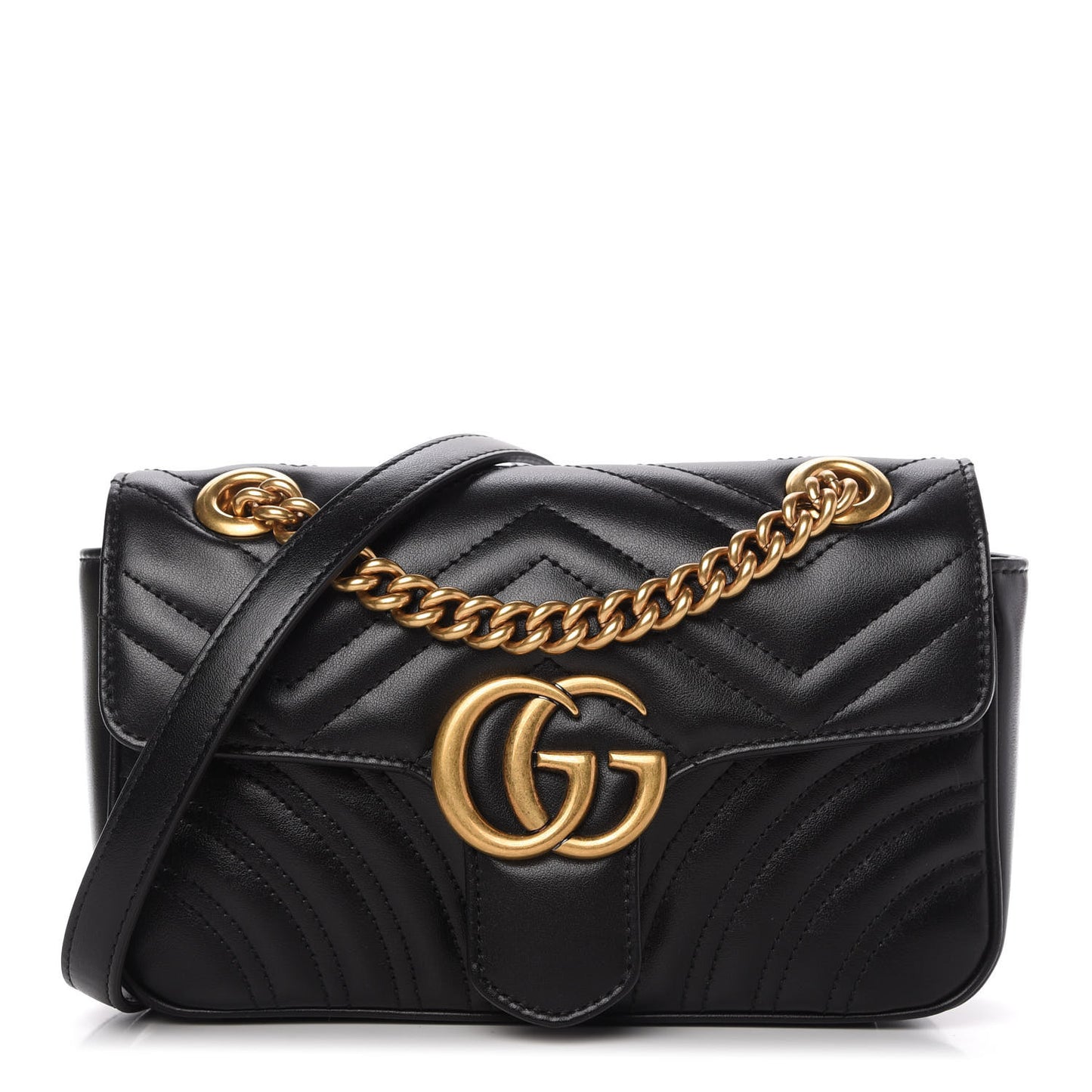 Calfskin Matelasse Mini GG Marmont Shoulder Bag Black
