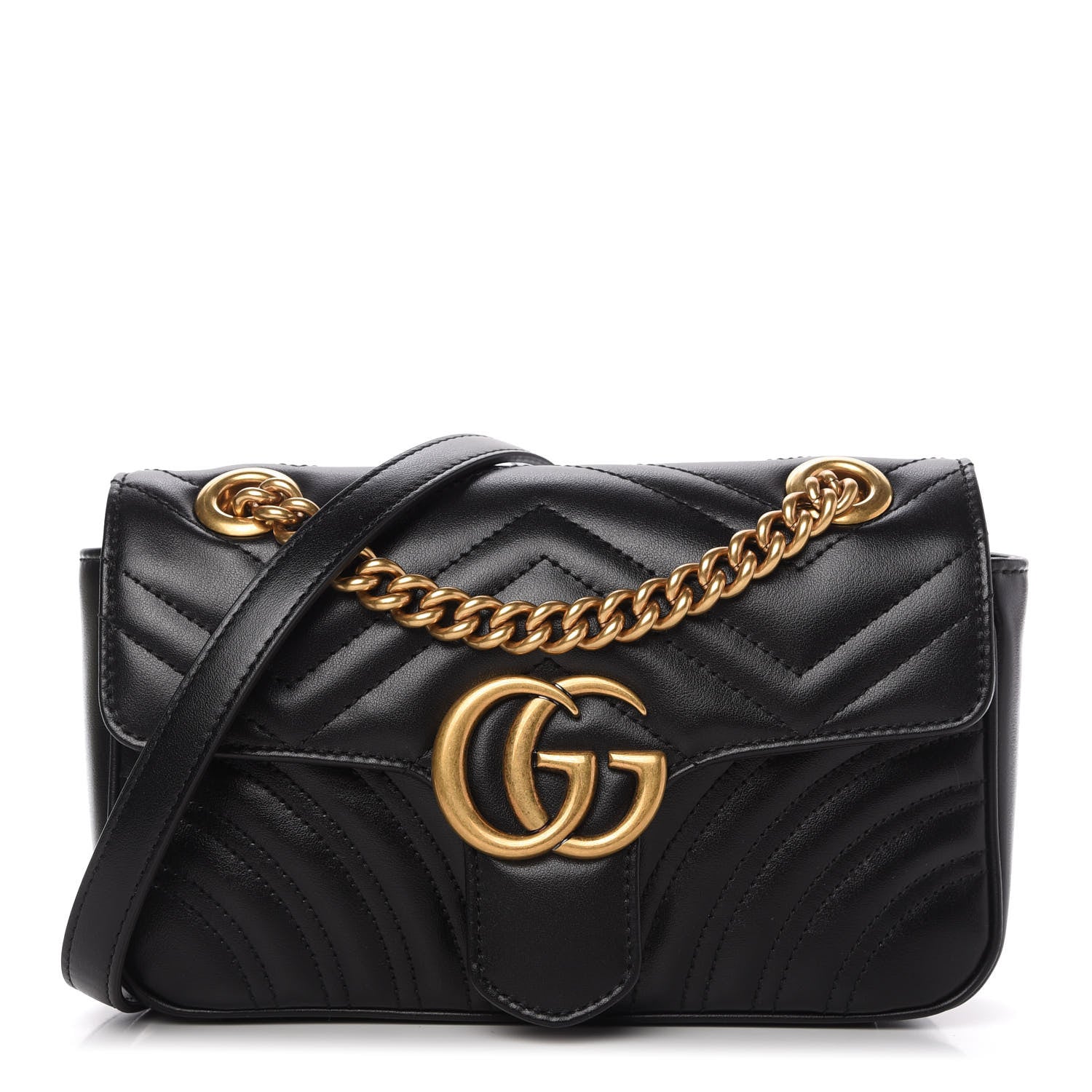 Gucci Calfskin Matelasse Mini GG Marmont Shoulder Bag Black 1 of 11