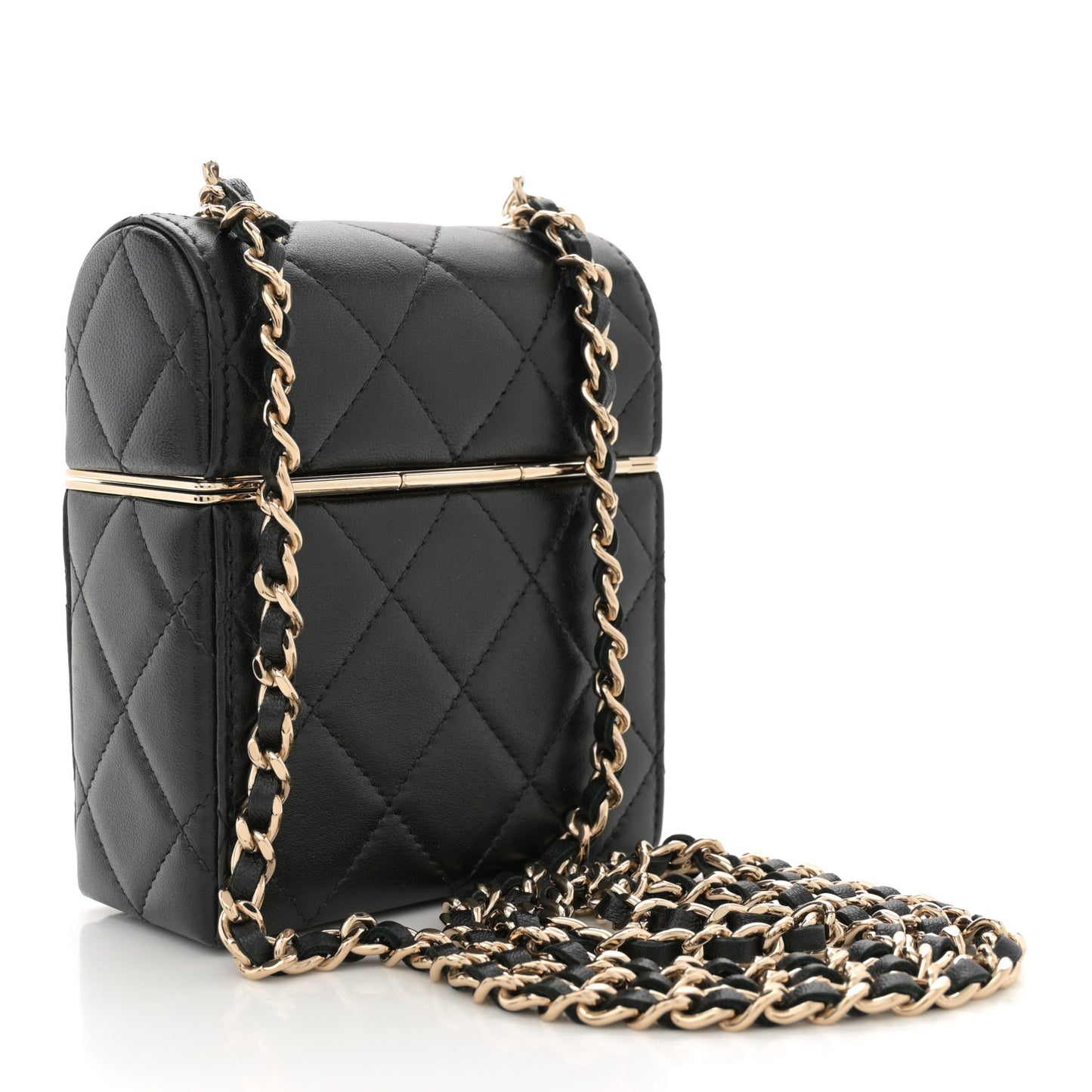 Lambskin Quilted Small Box With Chain Black