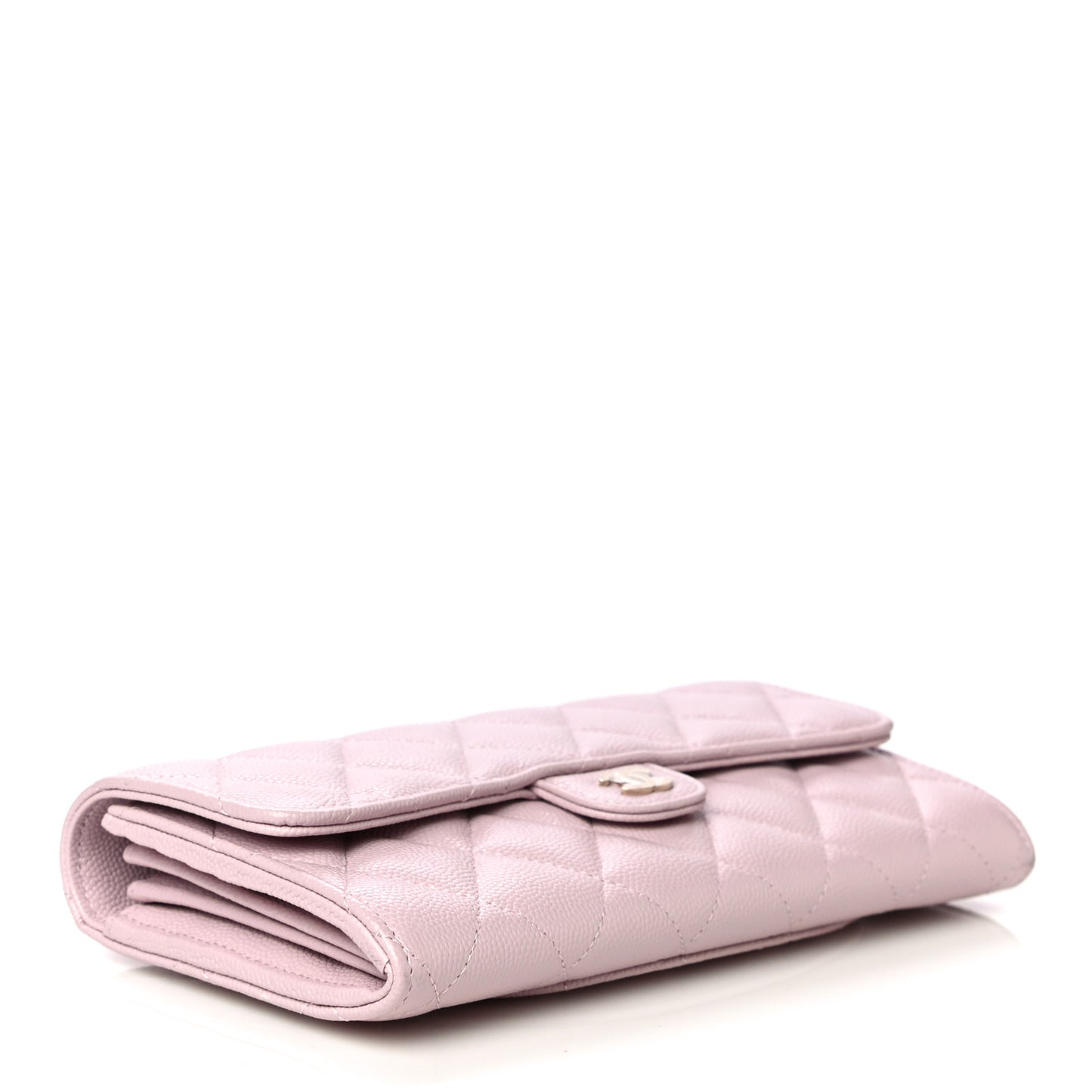 Caviar Quilted Large Gusset Flap Wallet Light Pink