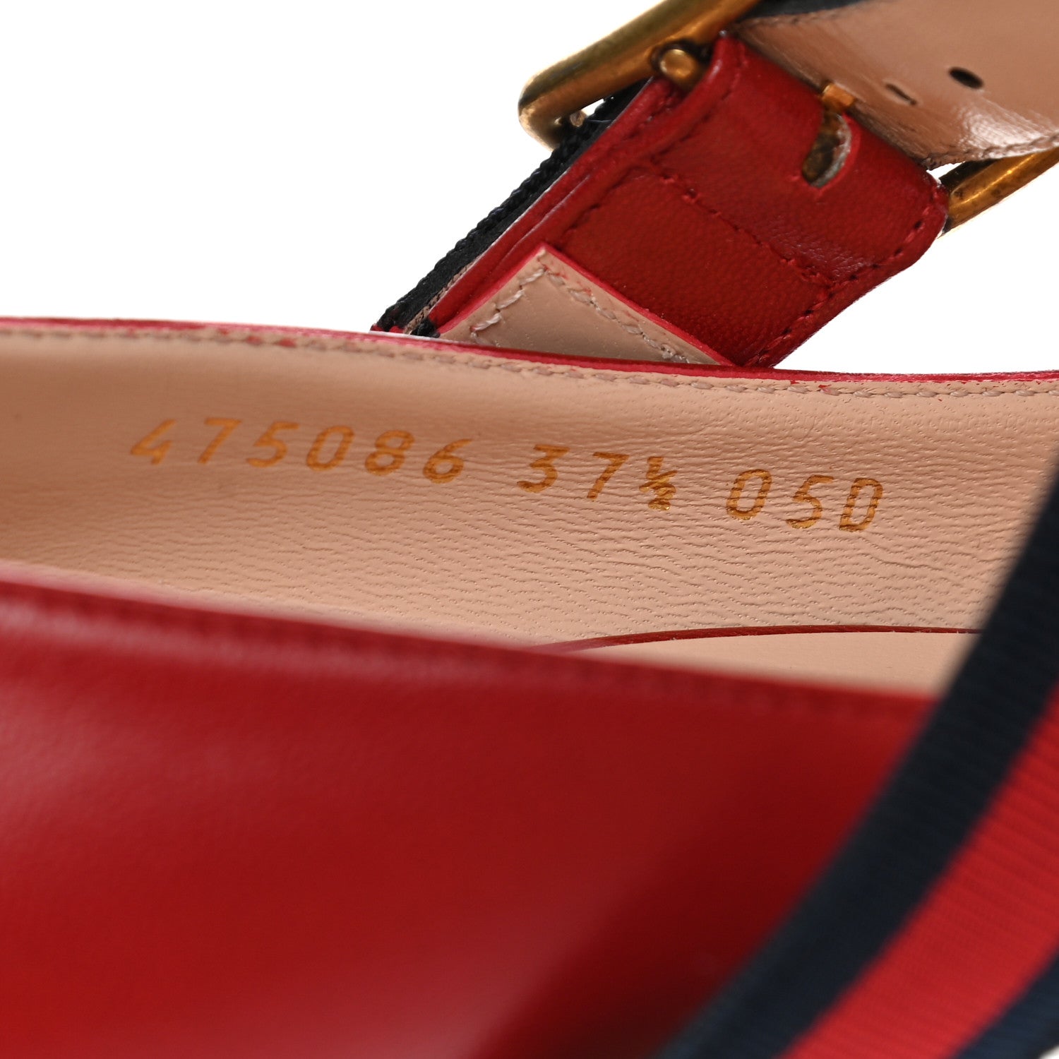 Gucci Malaga Kid Sylvie Web Mid Heel Pumps 37.5 Hibiscus Red 8 of 9