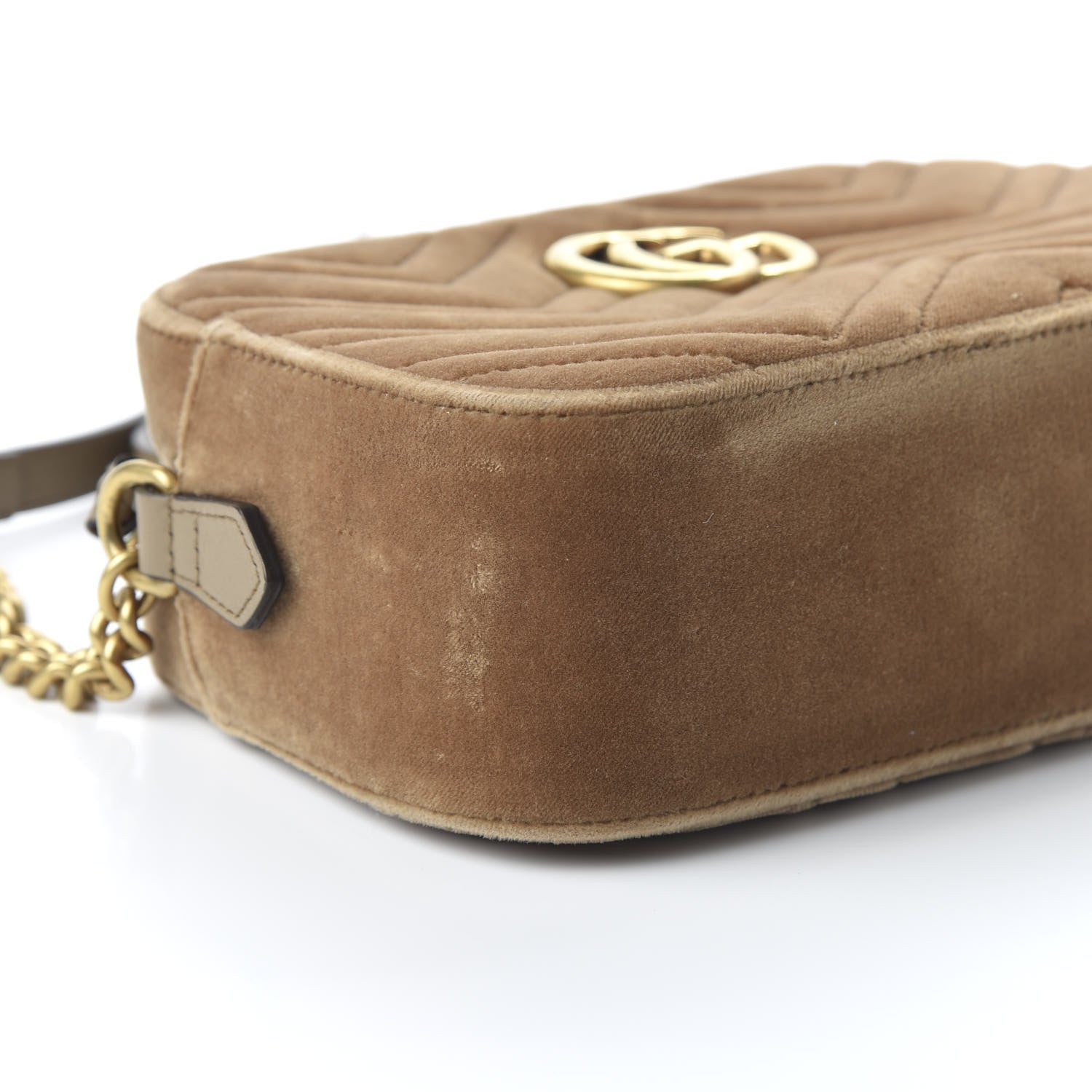 Gucci Velvet Matelasse Small GG Marmont Chain Shoulder Bag Taupe 6 of 11