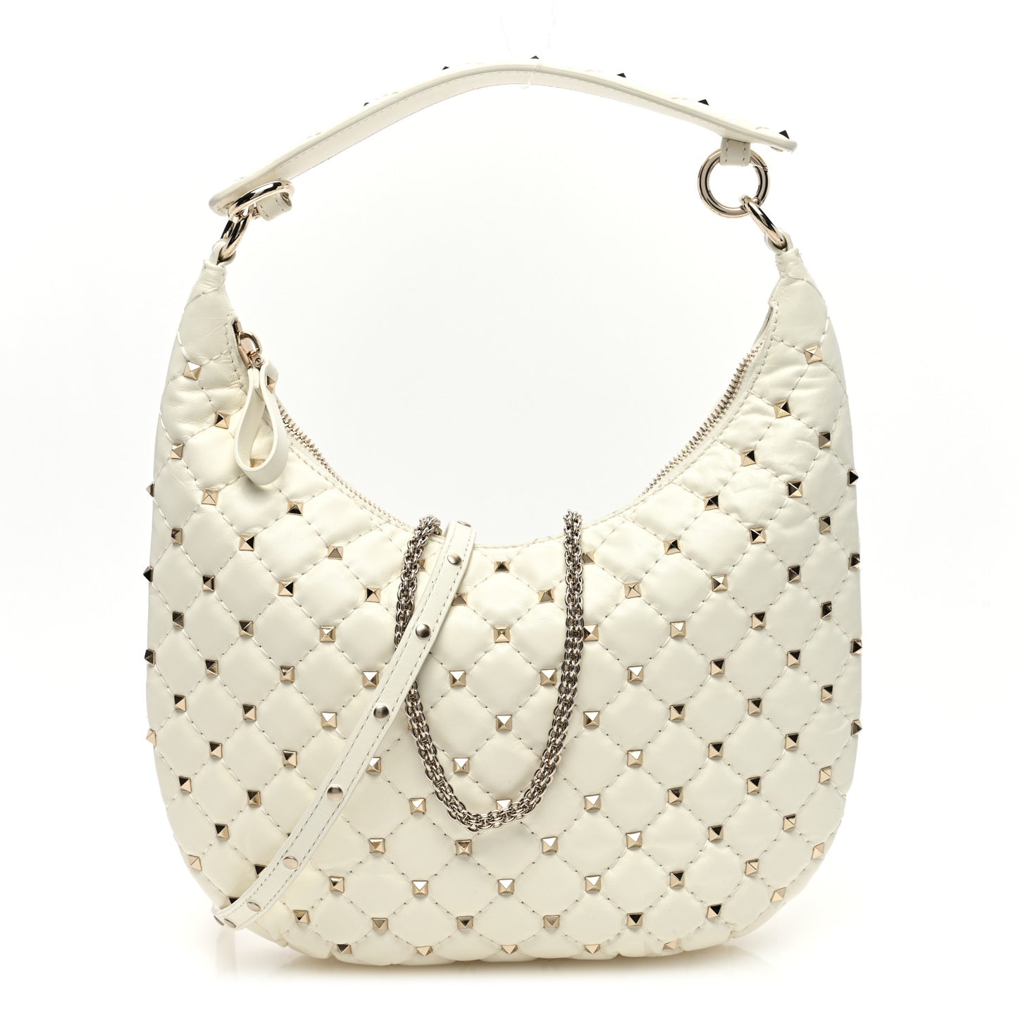 Nappa Small Rockstud Spike Hobo Ivory