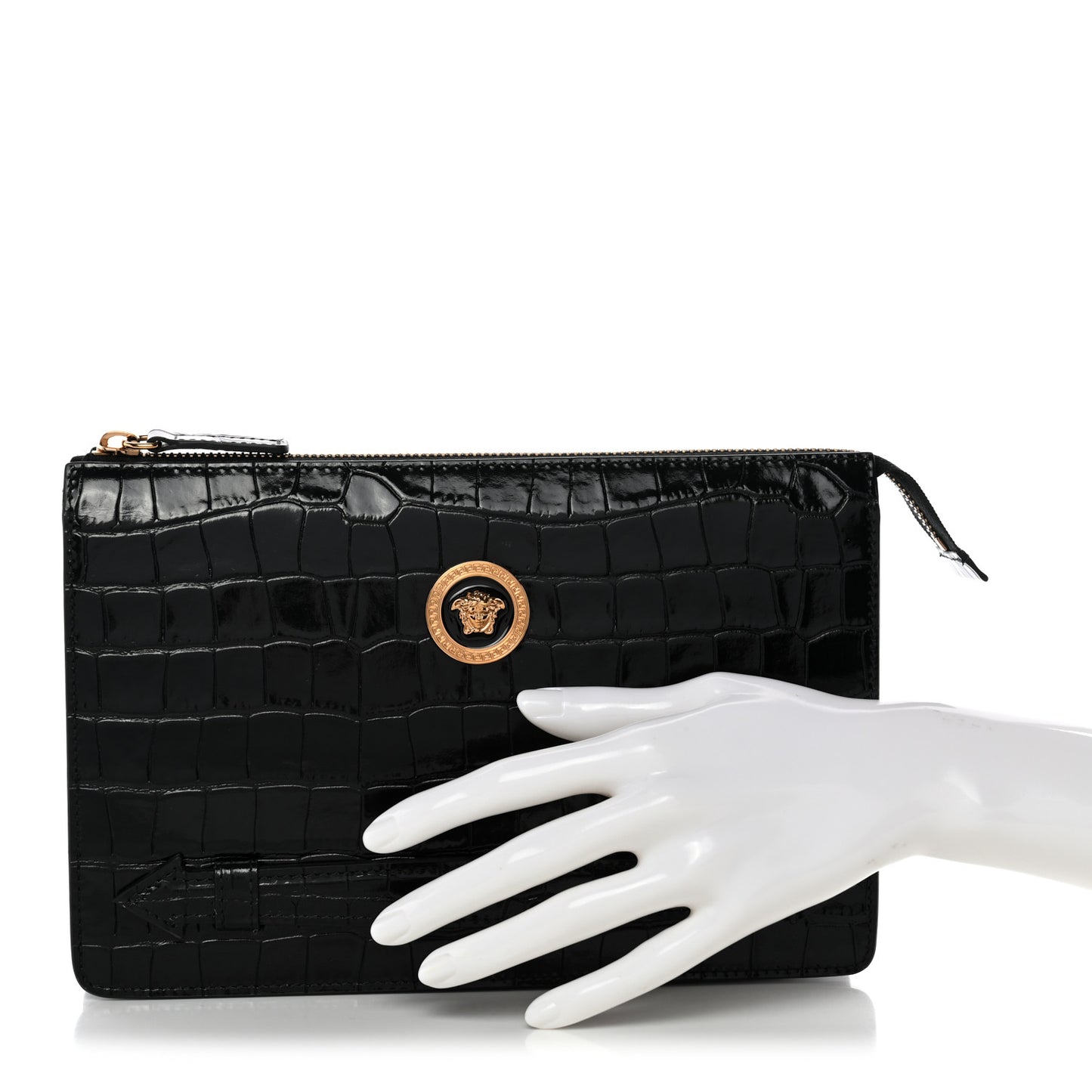 Calfskin Crocodile Embossed La Medusa Pouch Black