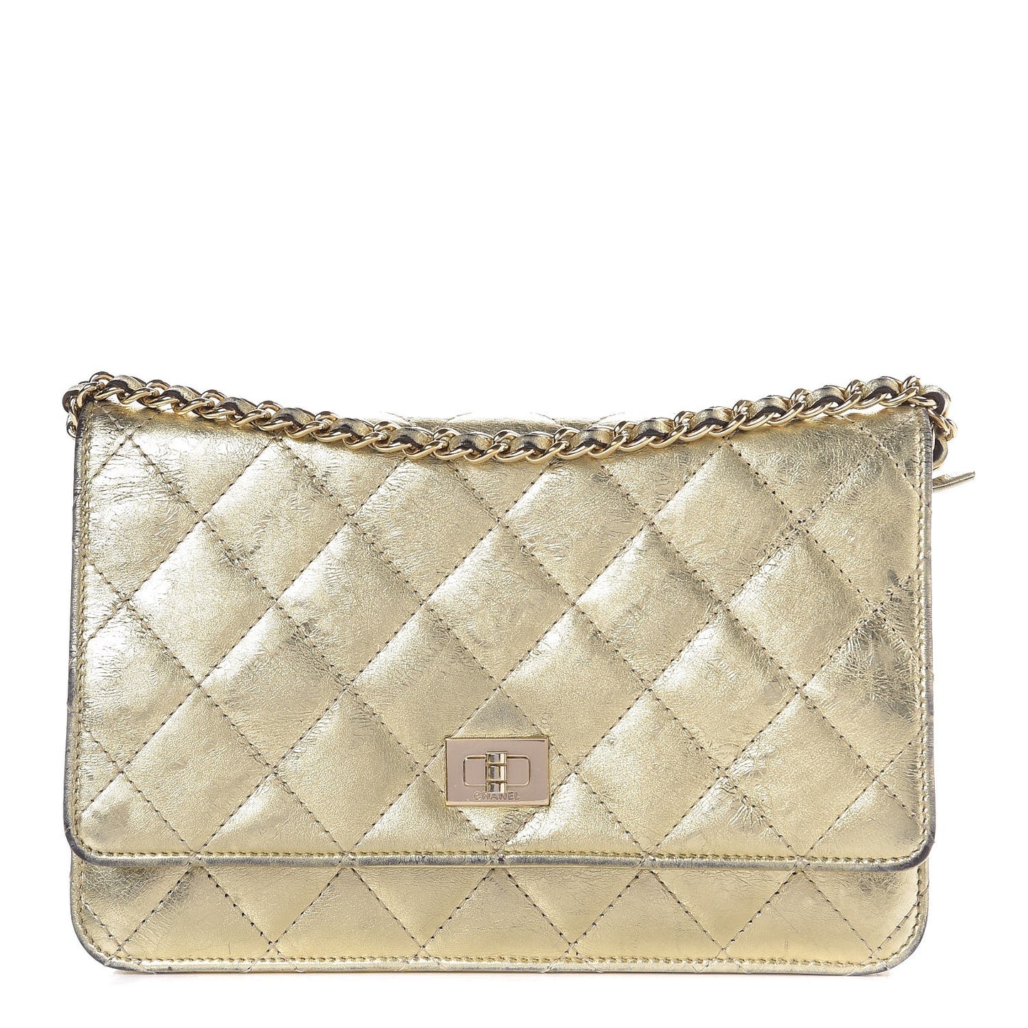 Metallic Aged Calfskin Reissue Wallet On Chain WOC Gold