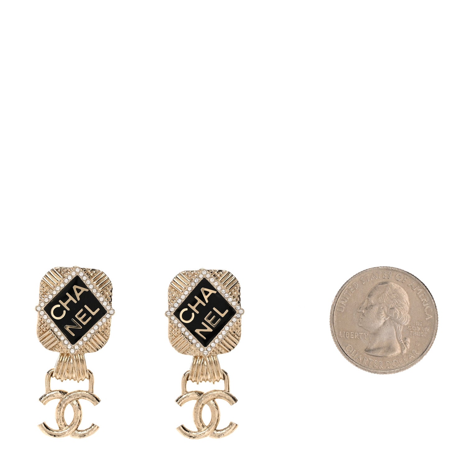Chanel Resin Crystal Quilted CC Drop Earrings Black Gold 2 of 5