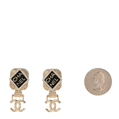 Chanel Resin Crystal Quilted CC Drop Earrings Black Gold 2 of 5