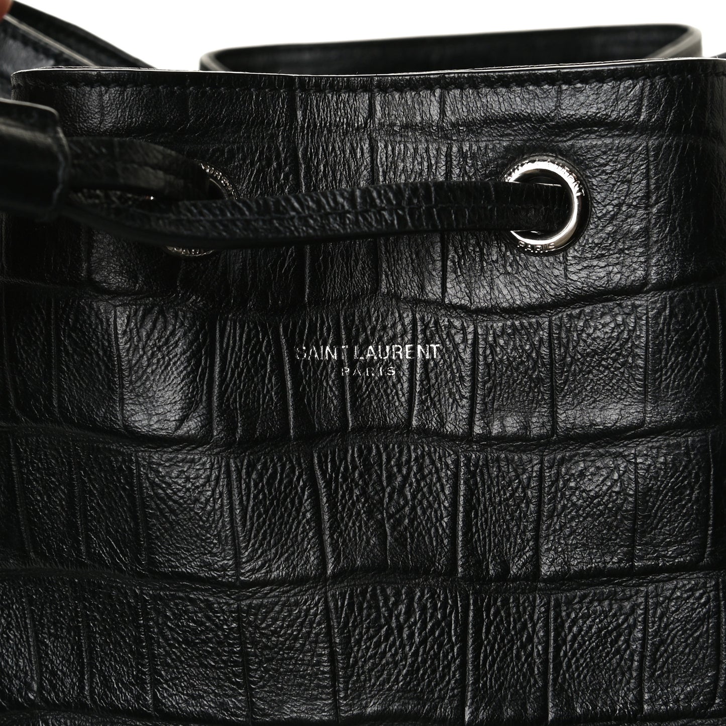 Calfskin Crocodile Embossed Large Emmanuelle Bucket Bag Black
