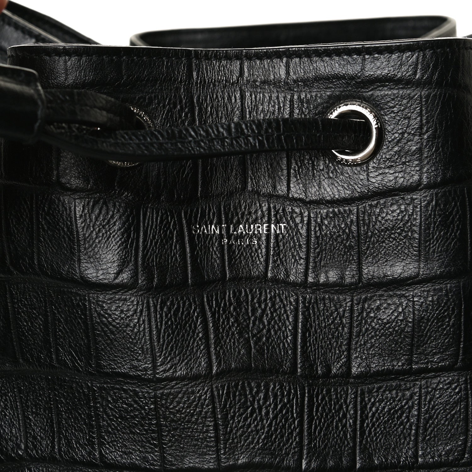 Saint Laurent Calfskin Crocodile Embossed Large Emmanuelle Bucket Bag Black 19 of 31