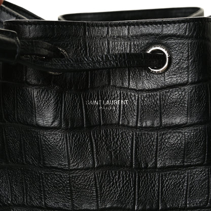 Saint Laurent Calfskin Crocodile Embossed Large Emmanuelle Bucket Bag Black 19 of 31
