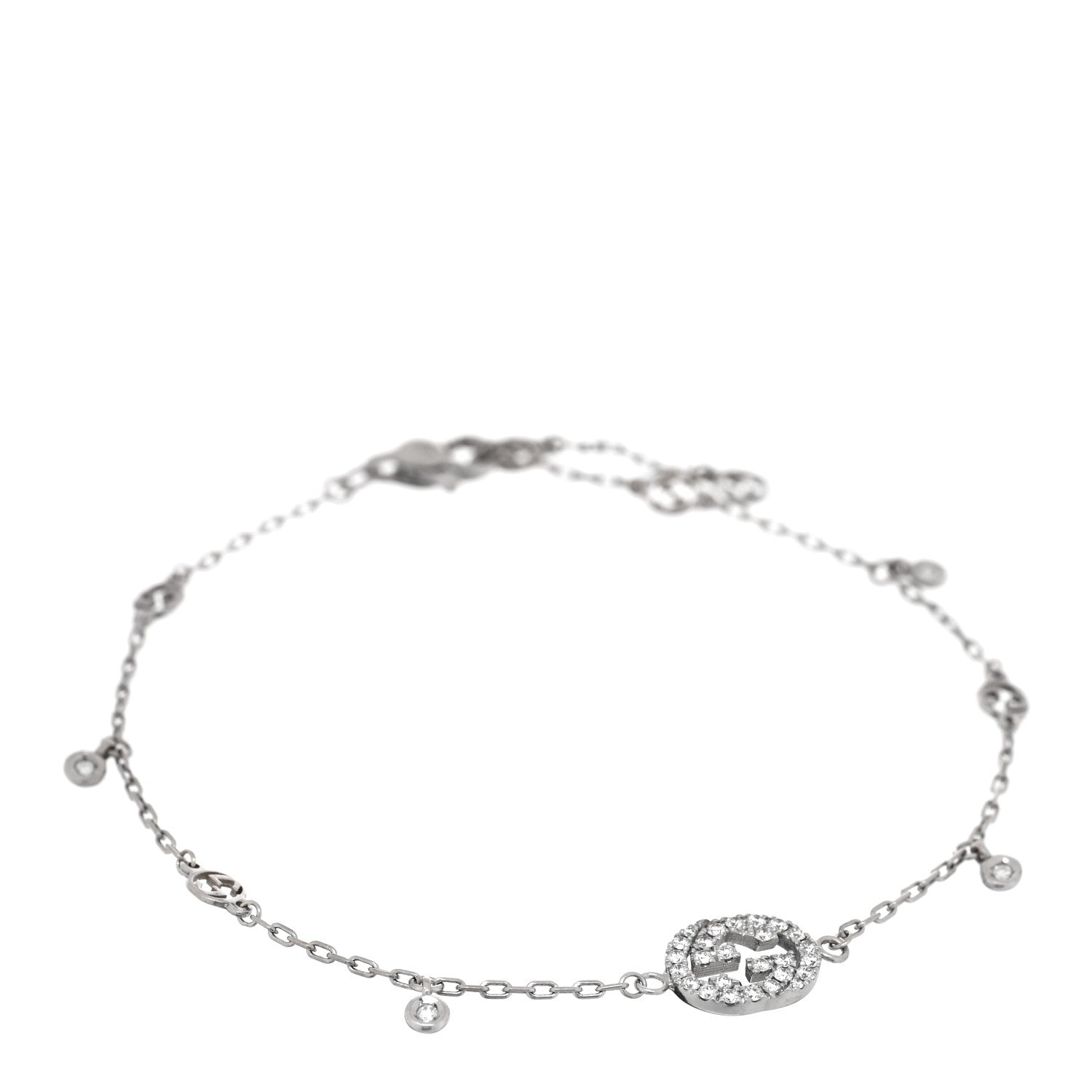 Gucci 18K White Gold Diamond GG Running Bracelet 2 of 8