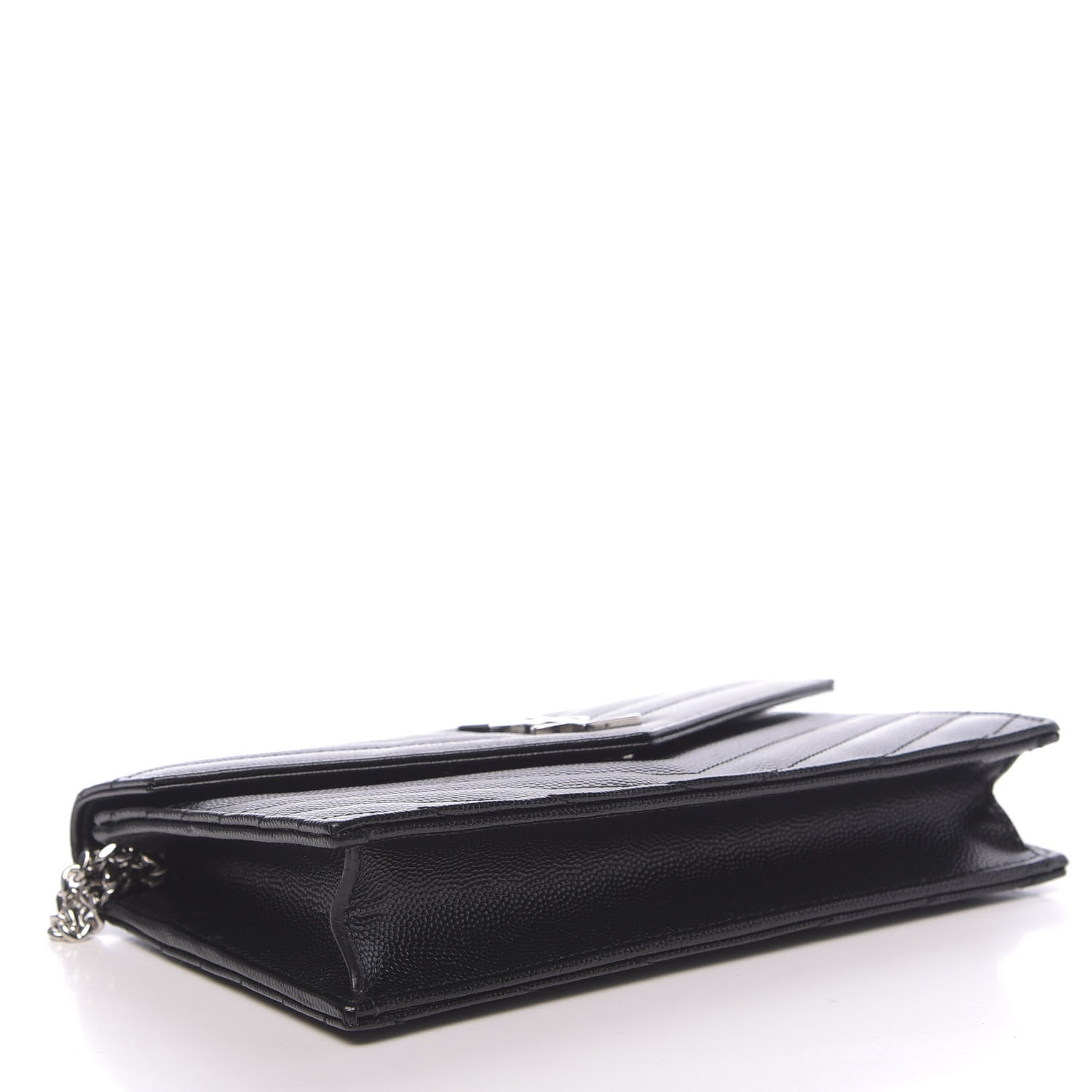 Saint Laurent Grain De Poudre Matelasse Chevron Monogram Envelope Chain Wallet Black 4 of 11