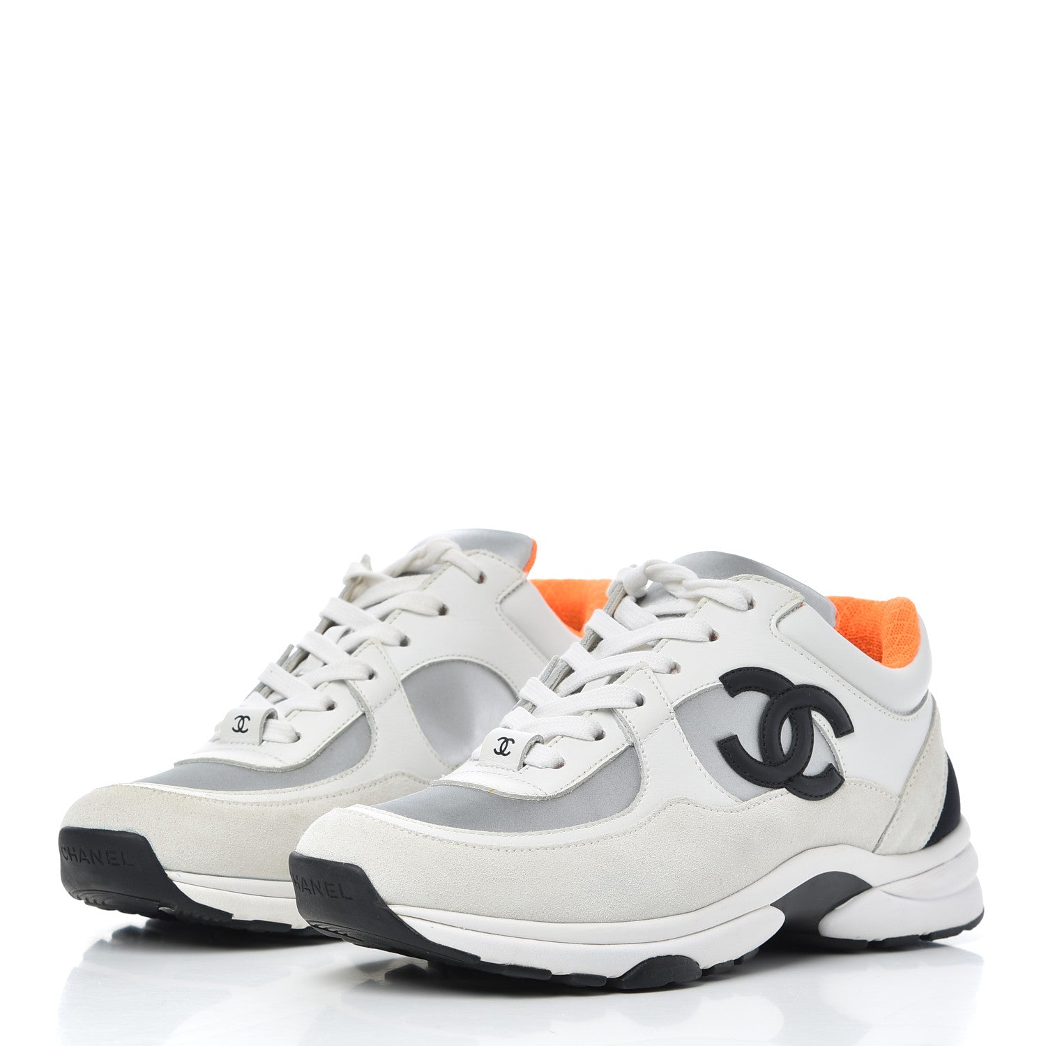 Chanel Nylon Calfskin Suede CC Womens Sneakers 37 White Orange 3 of 15