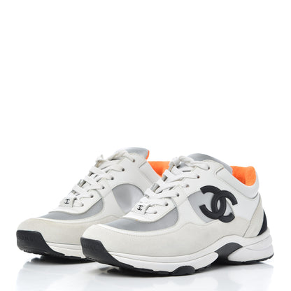 Chanel Nylon Calfskin Suede CC Womens Sneakers 37 White Orange 3 of 15