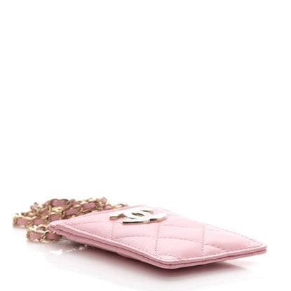 Chanel Lambskin Quilted Chanel Card Holder On Chain Pink 4 of 9