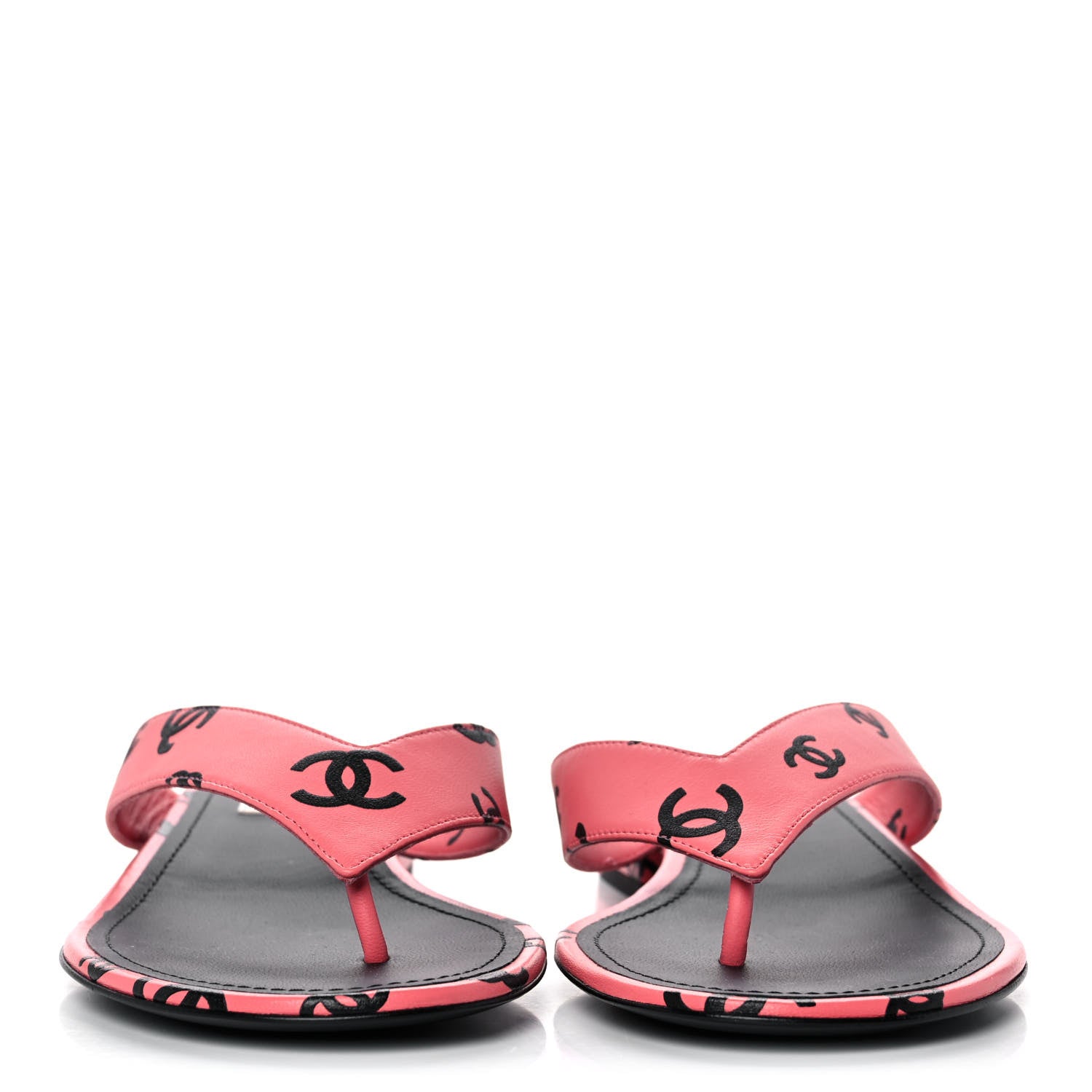 Chanel Lambskin Printed CC Thong Sandals 39 Pink Black 2 of 9