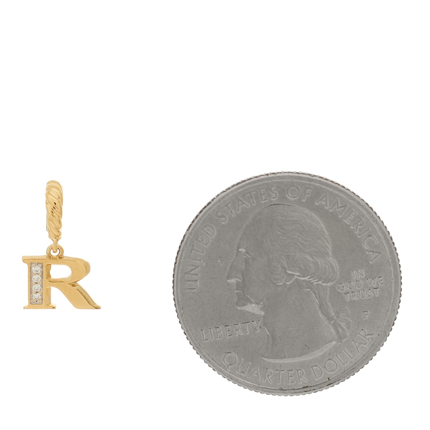 18K Yellow Gold Diamond Pave Initial R Pendant